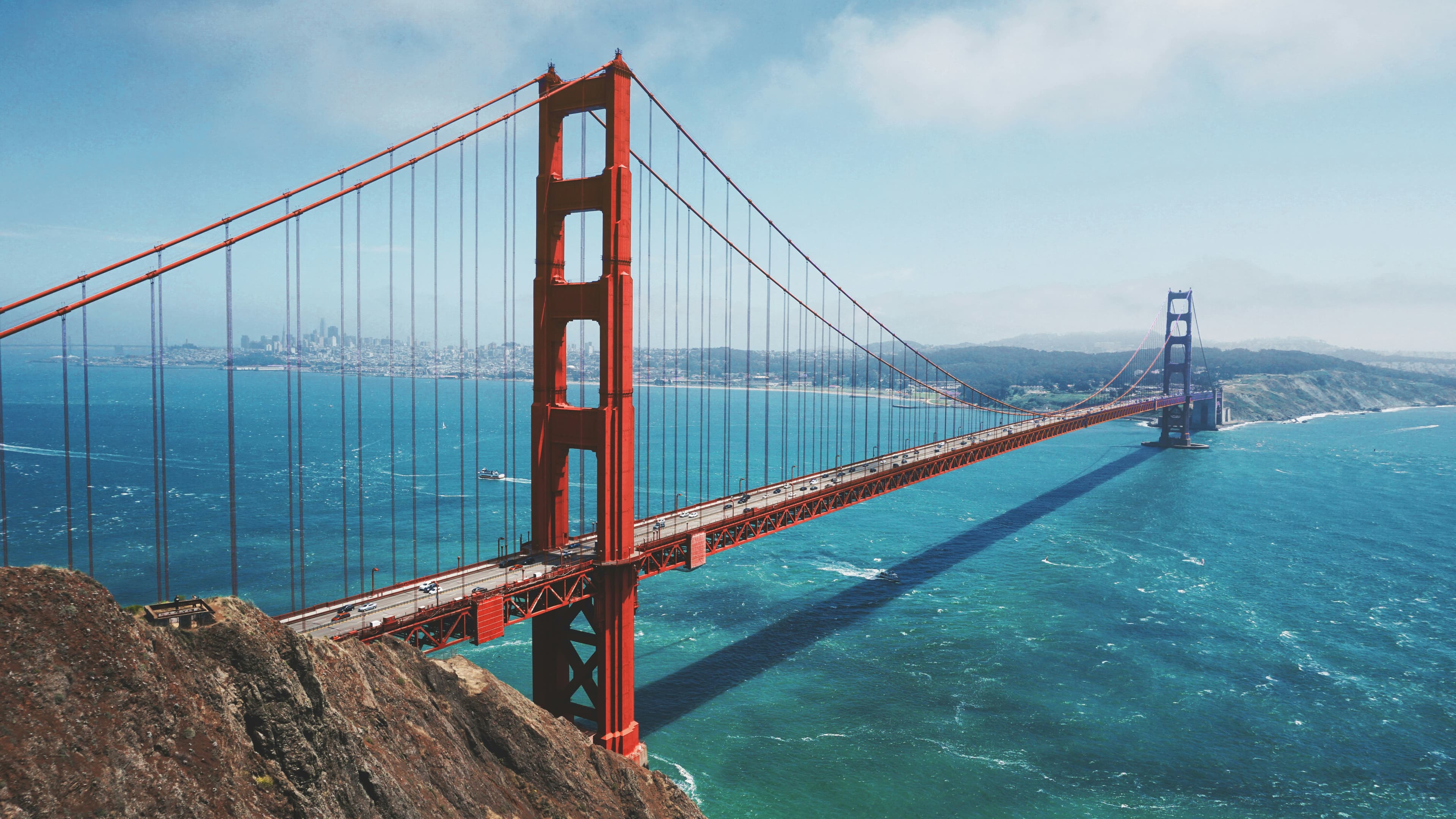 The Golden Gate Bridge over the bay