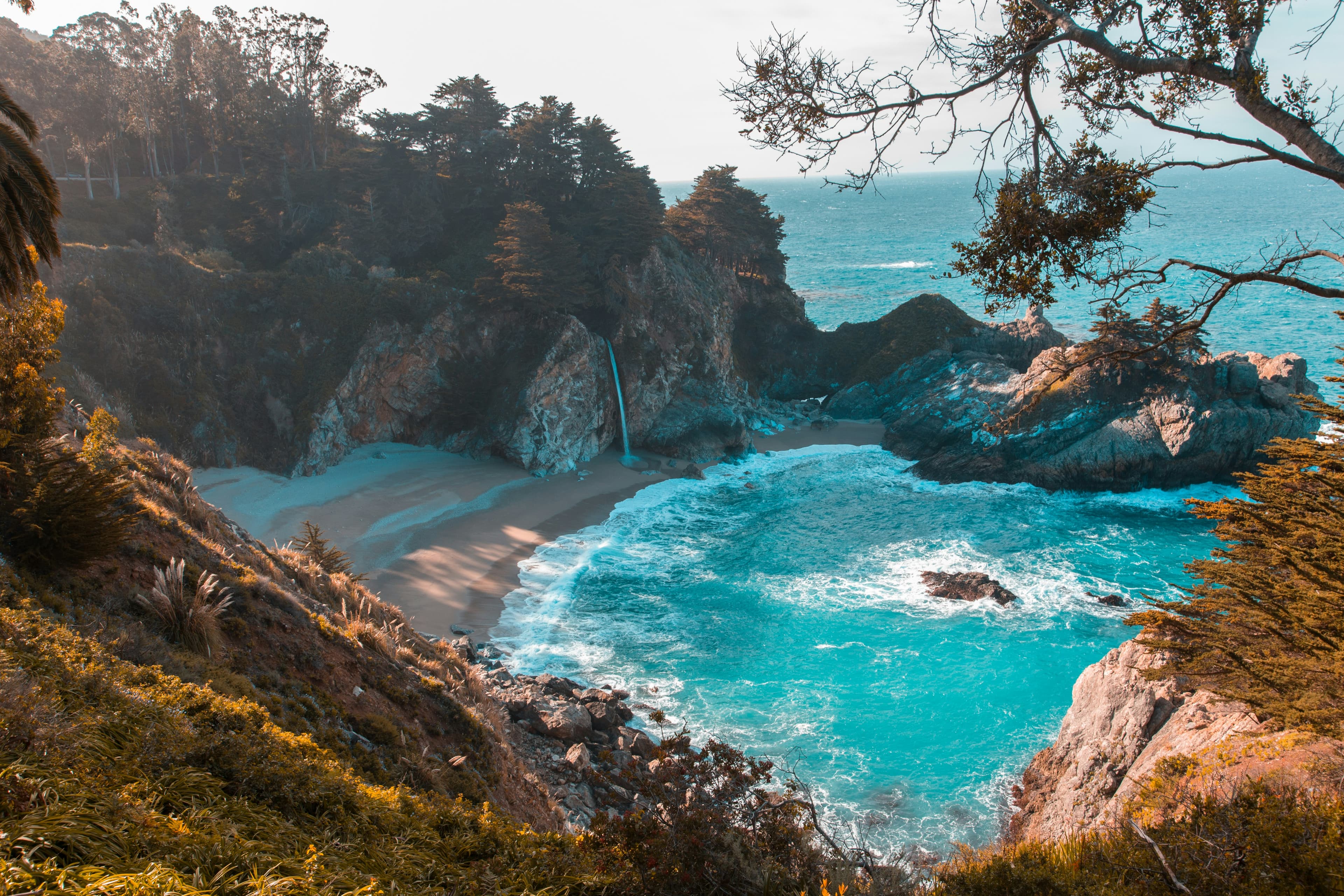 A turquoise cove beneath cliffs on the California coast