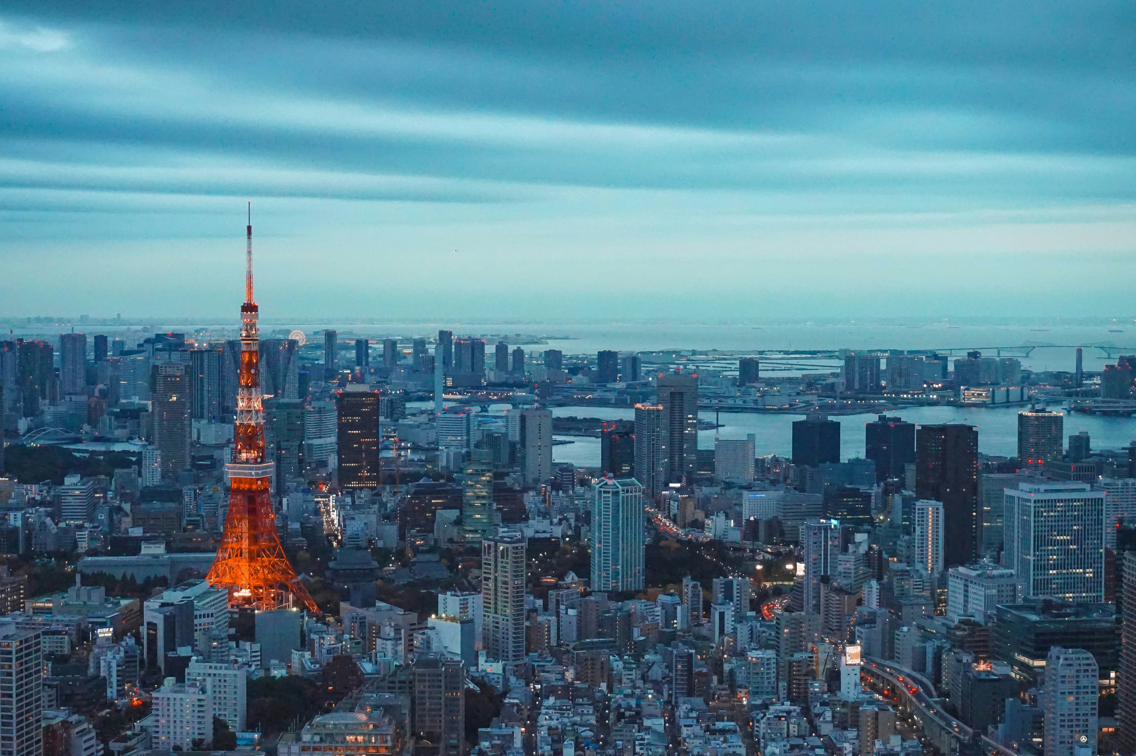 Tokyo’s skyline and Tokyo Tower at dusk