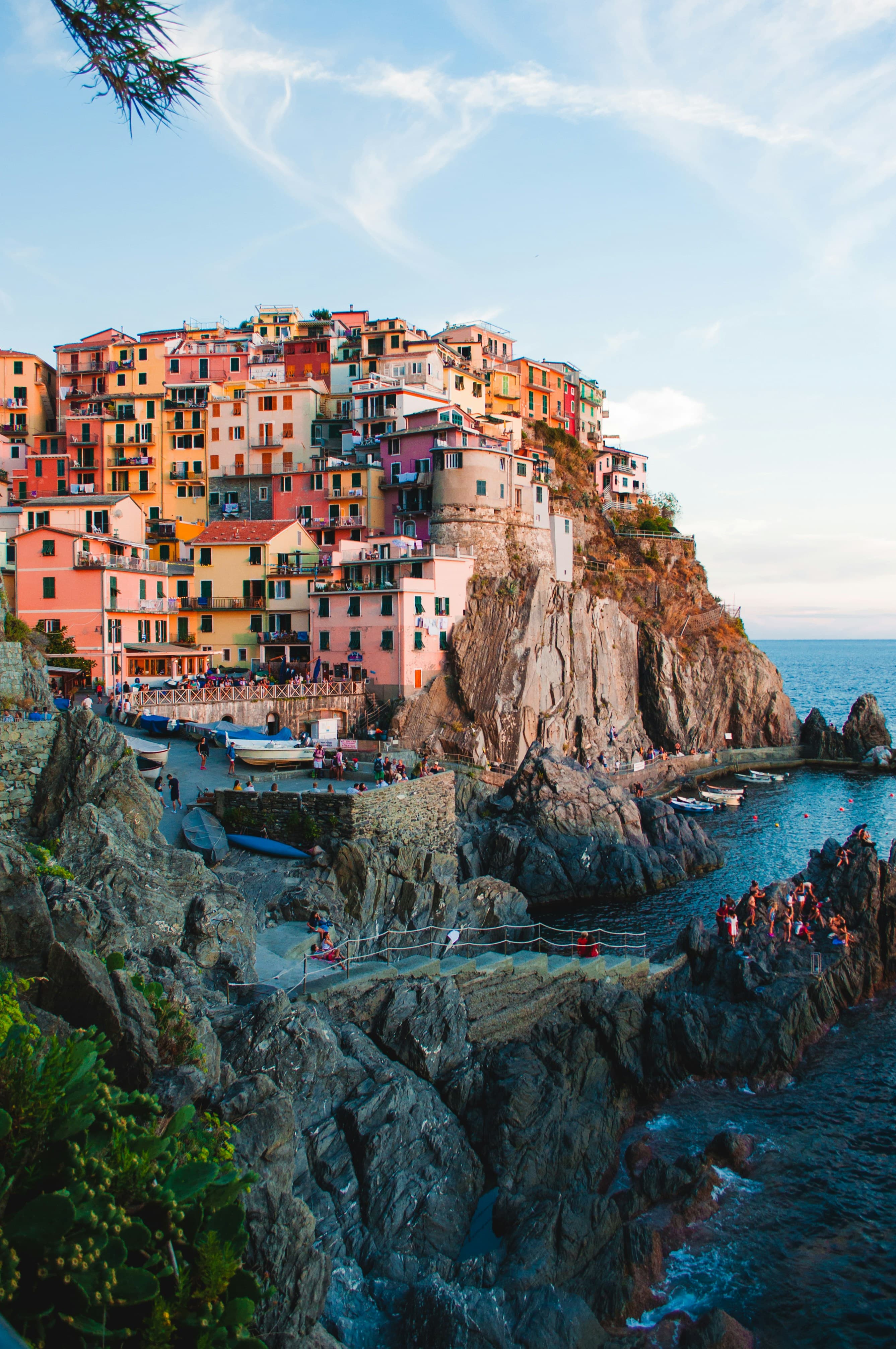 Colorful houses stacked above the sea in Cinque Terre