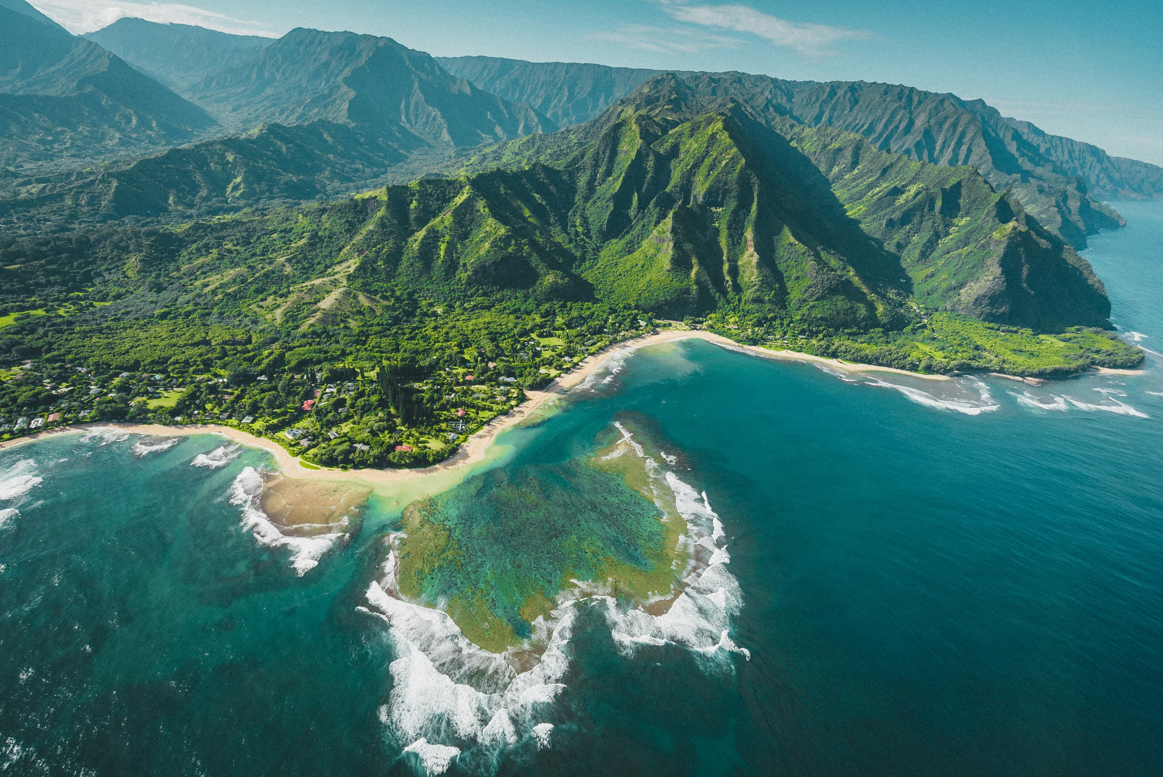 Aerial view of a Hawaiian coastline